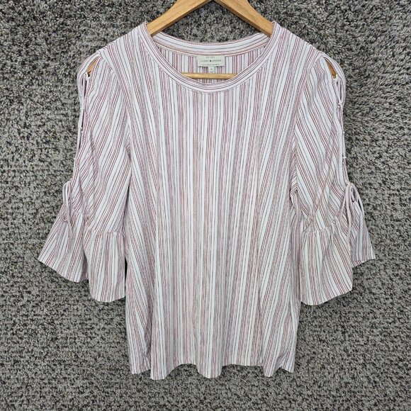 Lucky Brand Tops - Lucky Brand Top Womens Small Mauve‎ Striped Cold Shoulder Stretch Tee Casual